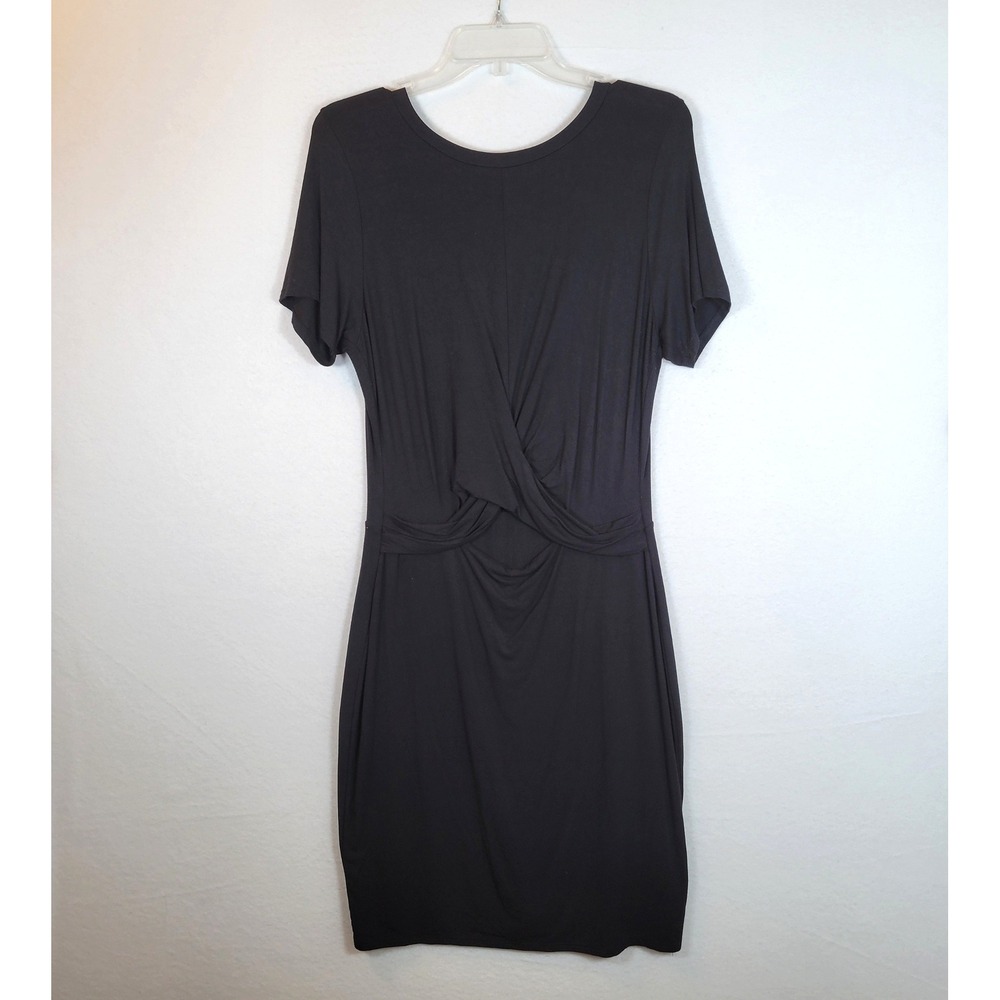 SOZY Womens Jersey Twist Shirt Midi Dress Size XL Black Comfort Minimalist